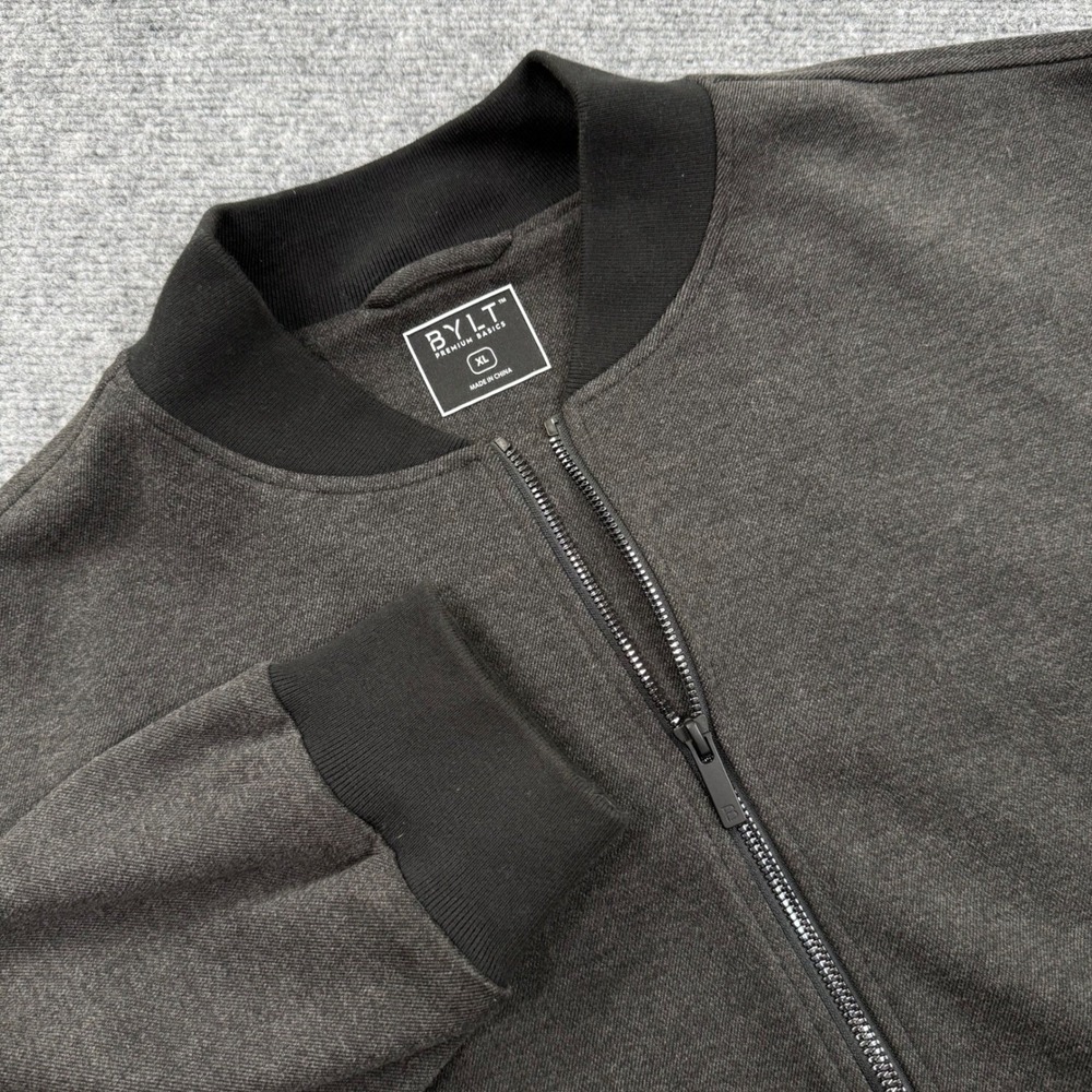 BYLT Premium Basics Men's Dark Gray Bomber Jacket Full Zip Size XL